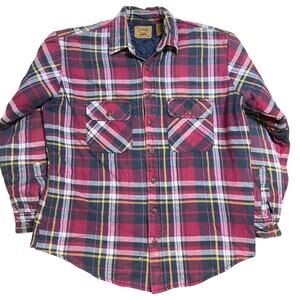 St. John's Bay Men Flannel Shirt L Red & Blue Button Down Heavyweight Insulated